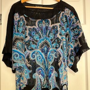 INC International Concepts Black and Blue Paisley Blouse XL/1X